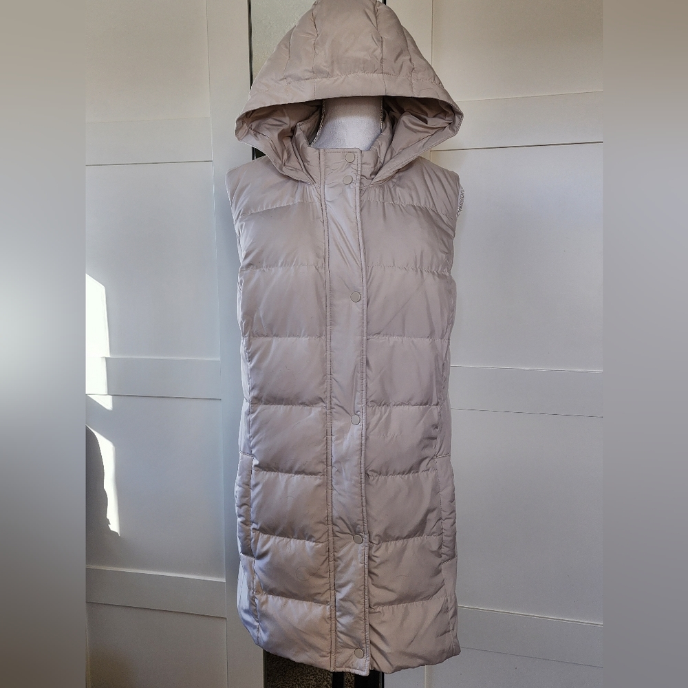 J. Jill Cream Down Tunic Length Puffer Vest With Hood Size XL